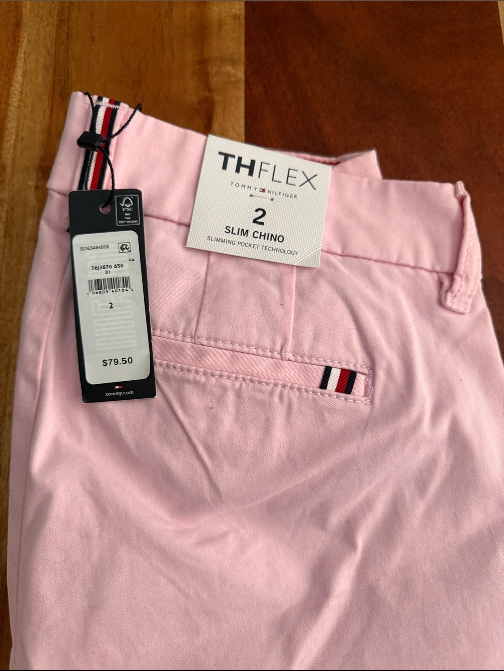 Tommy Hilfiger Slim Chino Pants - Light Pink with Signature Stripe